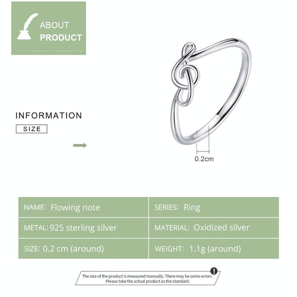 S925 Sterling Silver Musical Note Women Ring, Size:7