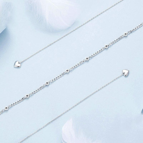 S925 Sterling Silver Platinum Plated Heart Shaped Double Sweater Necklace
