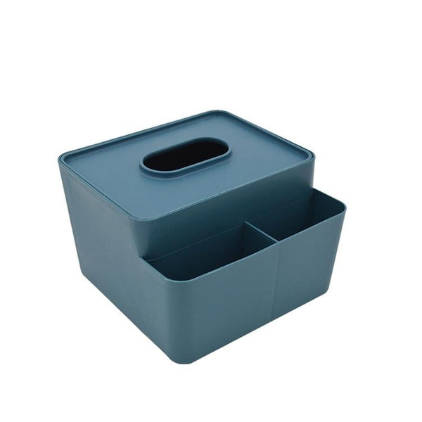 Simple Plastic Multifunctional Tissue Box Home Office Desk Storage Drawer Tray(Dark Blue)