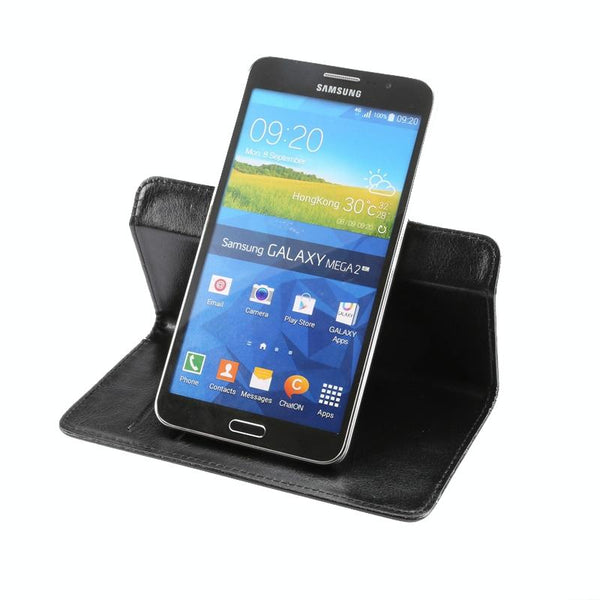 5.5-6.3 Inch Universal Crazy Horse Texture 360 Degree Rotating Carry Case with Holder & Card Slot for Galaxy Mega 6.3 / i9200(Black)