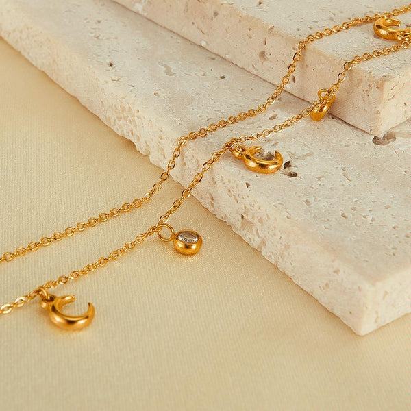 OPK GX2408 Simple Stainless Steel Moon Pendant With Zirconia Collarbone Chain
