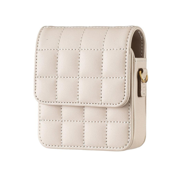 For Samsung Galaxy Z Flip6 BFB04 Plaid Crossbody Fold Phone Bag(Beige)
