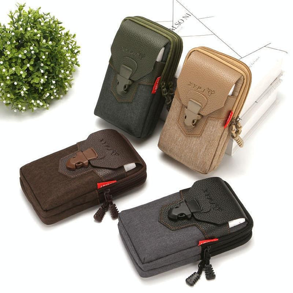 For 6-7 inch Mobile Phones Universal PU Leather + Fabric Stitching Waist Bag(Brown)