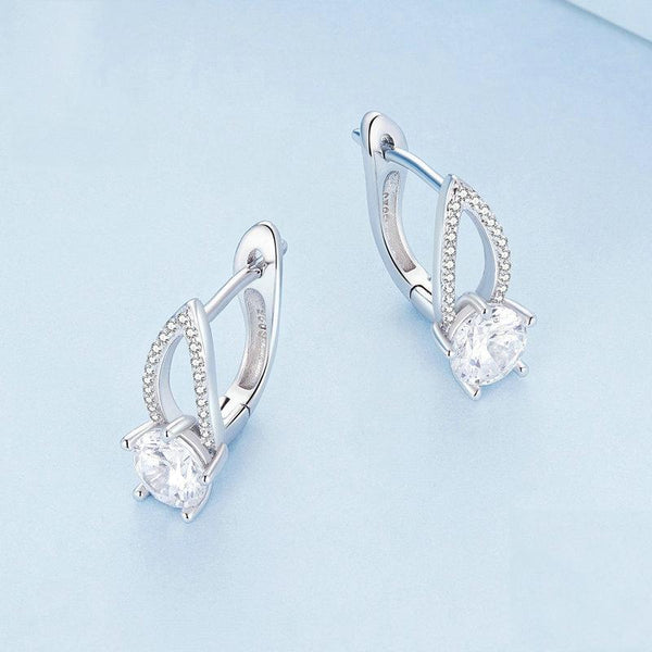 BSE732 Sterling Silver S925 White Gold Plated Zirconia Hollow Line Earrings