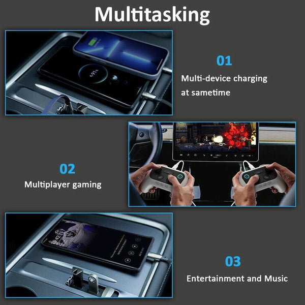 For Tesla Model 3/Y Car T09 Center Console 27W 3-in-1 USB Hub Docking Station(Gray Black)