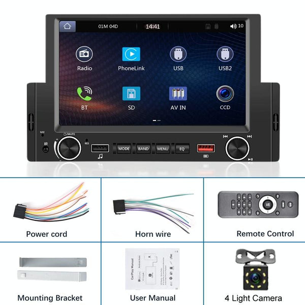 6.2 Inch MP5 Player Single Butt Universal Wired CarPlay Car Monitor, Model: Standard+4 Light Camera