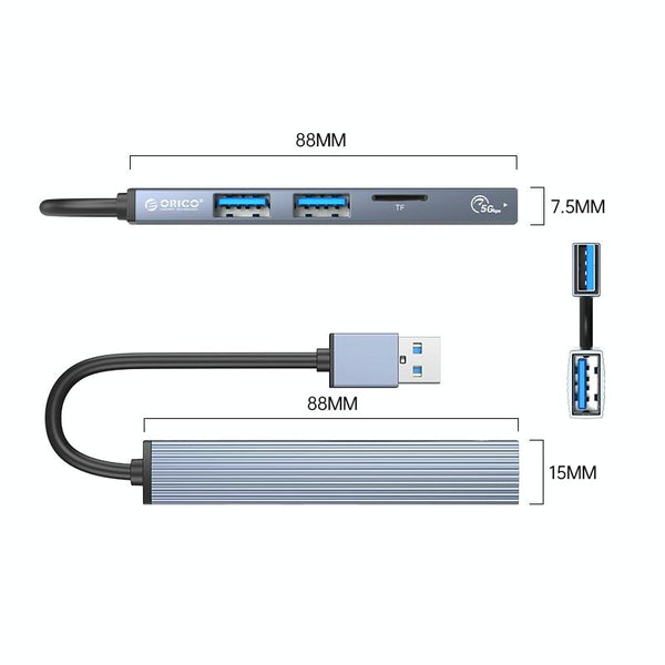 ORICO AH-A12F USB 3.0x1 + USB 2.0x2 + TF Card to USB 3.0 HUB Adapter(Space Gray)