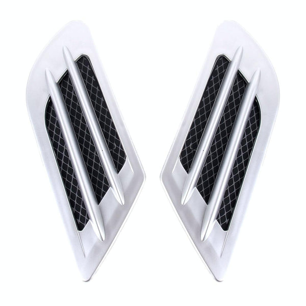 2 PCS Euro Style Plastic Decorative Air Flow Intake Turbo Bonnet Hood Side Vent Grille Cover With Self-adhesive Sticker(Silver)