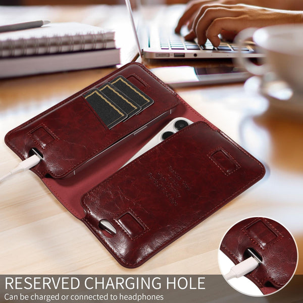 PU Flip Double Phone Card Slot Case, Size:17 x 9.5cm(Wine Red)