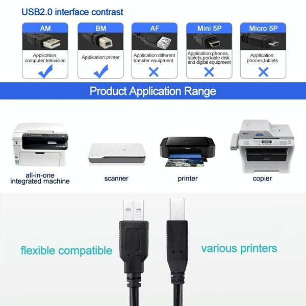 USB 2.0 A Male to B Male Extension / Data Transfer / Printer Cable, Length: 4.5m