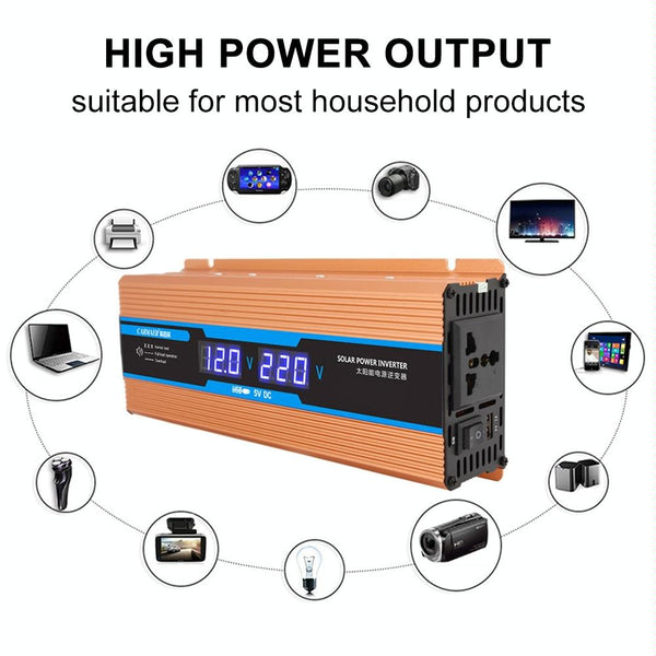 Carmaer Modified Sine Wave 12V to 220V 2200W Car Multi-function Double Digital Display Inverter Household Power Converter