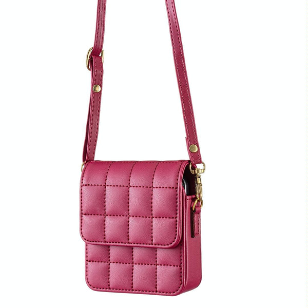 For Samsung Galaxy Z Flip6 BFB04 Plaid Crossbody Fold Phone Bag(Rose Red)