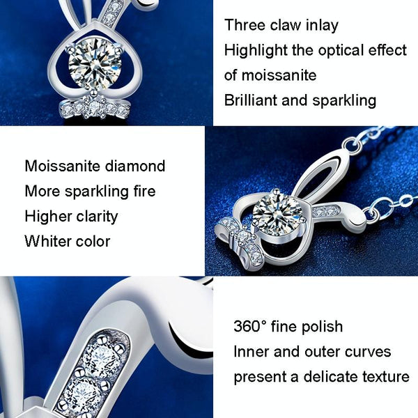 XMA023 Mozan Diamond Rabbit 925 Silver Necklace Girl Neck Chain(White)