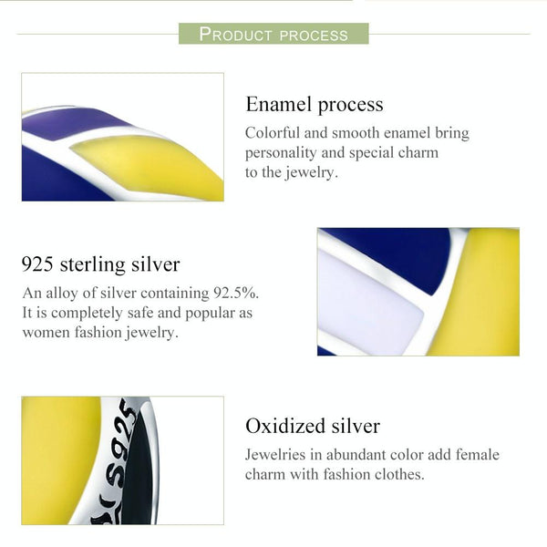 S925 Sterling Silver Drop Oil Personality Beach Volleyball Beaded DIY Bracelet Accessory