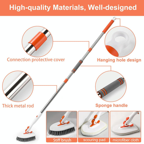 Shower Cleaning Brush With 52 Inch Adjustable Handle Tub Tile Scrubber Brush, Spec: Set 2