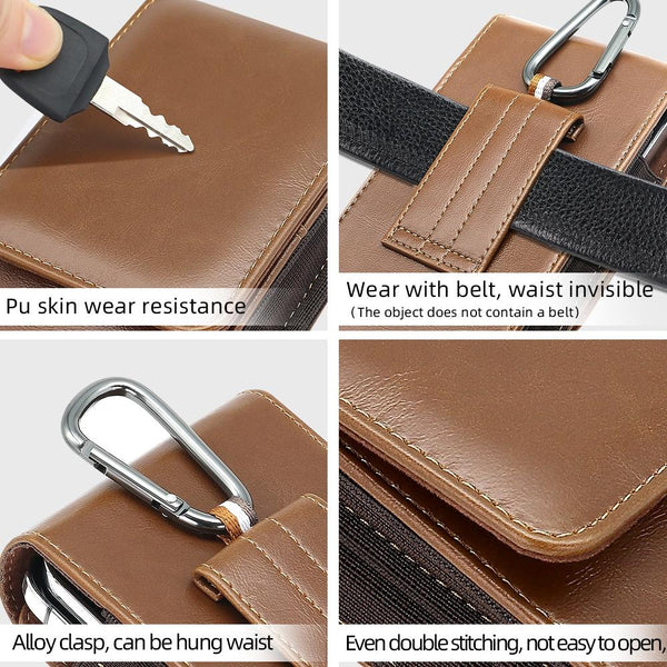 For Phones Below 6.7 inches Multifunctional Vertical Magnetic Flip Phone Waist Bag(Brown)
