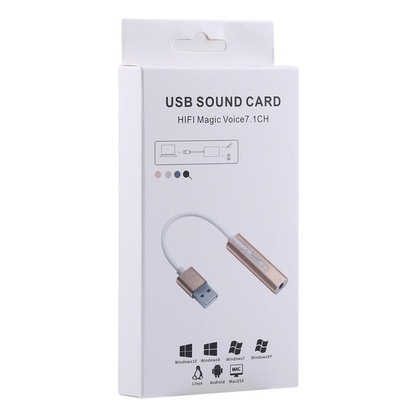 Aluminum Shell 3.5mm Jack External USB Sound Card HIFI Magic Voice 7.1 Channel Adapter Free Drive for Computer, Desktop, Speakers, Headset (Silver)