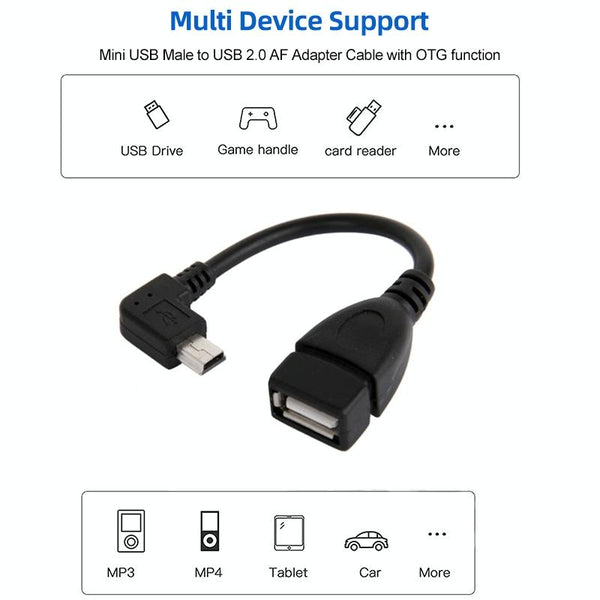 90 Degree Mini USB Male to USB 2.0 AF Adapter Cable with OTG Function, Length: 13cm(Black)