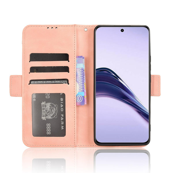 For Realme 13+ 5G Global Skin Feel Calf Texture Card Slots Leather Phone Case(Pink)