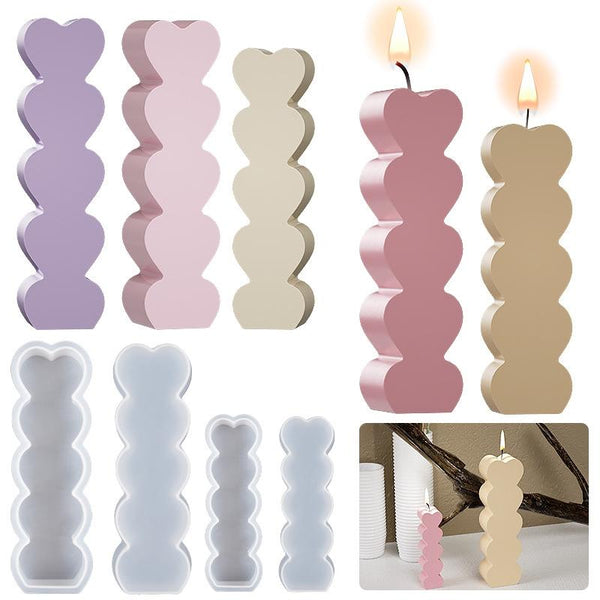 5pcs Five-Link Heart Shape Candle Silicone Molds DIY Epoxy Resin Mold, Size: Small