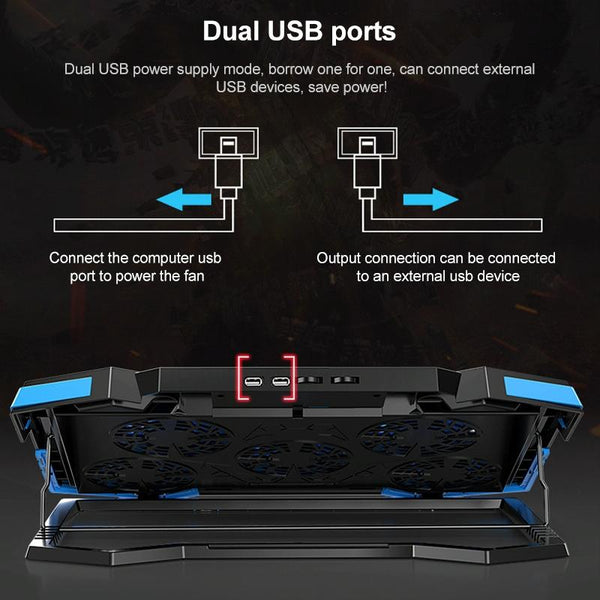 5 Fan 2 USB Lifting Folding Laptop Cooling Stand(Blue Red)