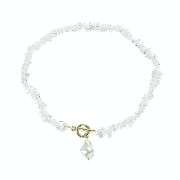 Boho Colorful Broken Natural Stone Necklace, Model: N2206-11 Transparent Stone