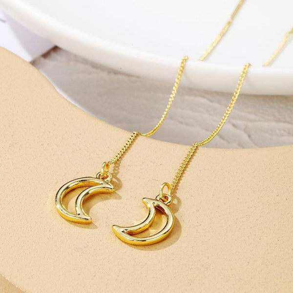 E2210-6 Moon Long Ear Wire Women Simple Earrings