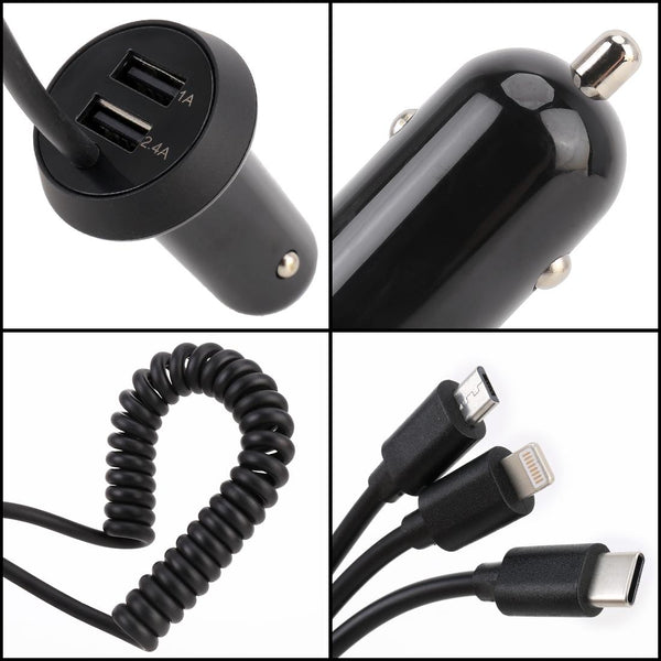 Universal Car 3 in 1 Quick Charger Dual Port USB Charger Power Outlet Adapter, Cable Length: 55cm