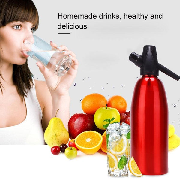 Manual Soda Siphon CO2 Dispenser Water Bubble Generator Cool Drink Cocktail Soda Machine Aluminum Bar DIY Soda Maker, Capacity: 1L(Red)
