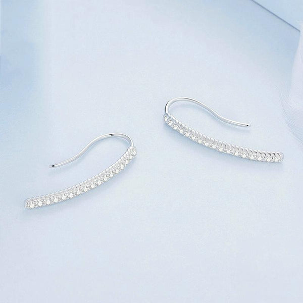 BSE748 Sterling Silver S925 Simple White Gold Plated Zirconia Ear Hooks