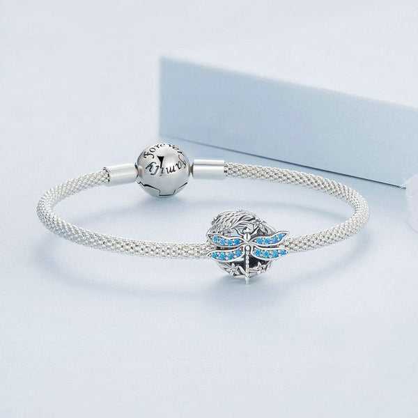 BSC742 S925 Sterling Silver Dragonfly Around Garland Zircon Bead Bracelet