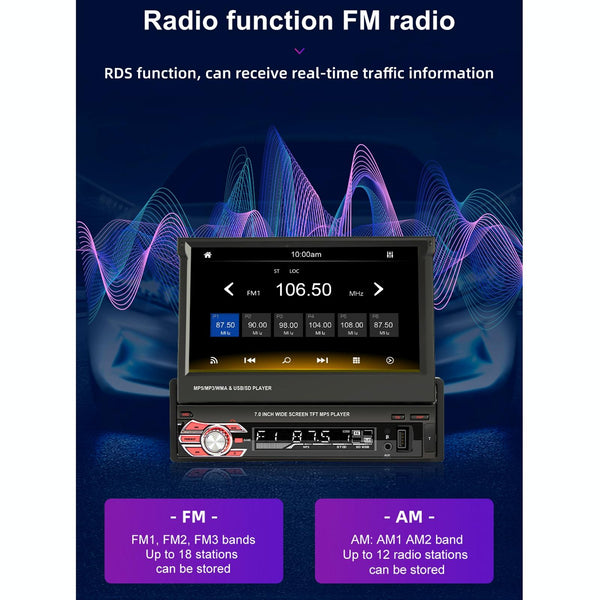 9601C HD 7 inch Manually Retractable Screen Car MP5 Player GPS Navigation Bluetooth Radio, Support Mirror Link & FM & TF Card & USB