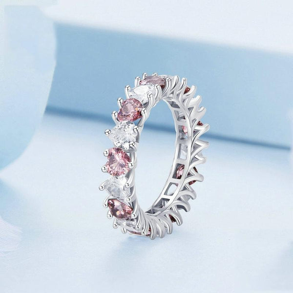 BSR348 Sterling Silver S925 Geometric Brilliant Heart Zircon Ring(No.6)