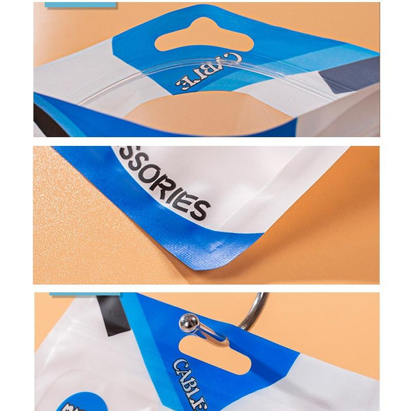 100 PCS  Charging Cable U Disk Universal Color Printing Sealing Pocket(11x18cm Blue Matte)