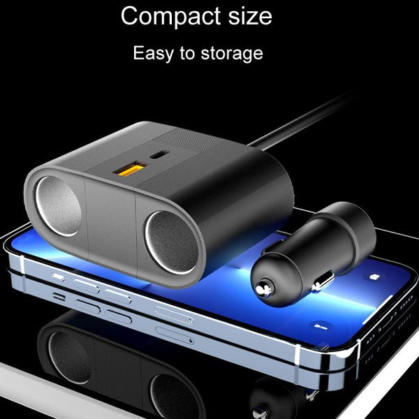 S-46 45W Rotating Dual Cigarette Lighter Extension Port Car Charger(Black)