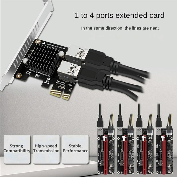 PCIE To PCI-E4 Port USB3.0 Expansion Card Graphics Card Extension(Half High Baffle)