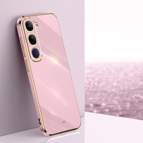 For vivo V40 Lite 5G XINLI Straight 6D Plating Gold Edge TPU Phone Case(Cherry Purple)