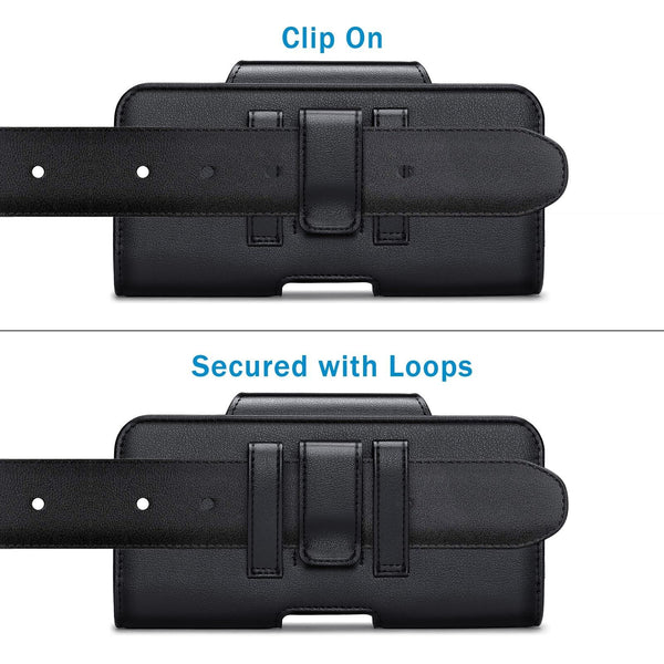 NUOKU 5.5-6.7 Inch Dual Phone Belt Clip Carrying Pouch Litchi Texture Leather Phone Case(Black)