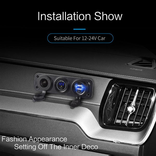 Car Mobile Phone Charger Multi-Port Fast Charging with Cigarette Lighter Multi-Function Digital Display Dual USB Car Charger(Blue Light)