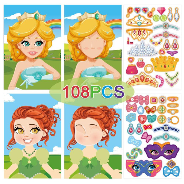 Face Changing Stickers Early Learning DIY Puzzle Stickers Toys(Princess)