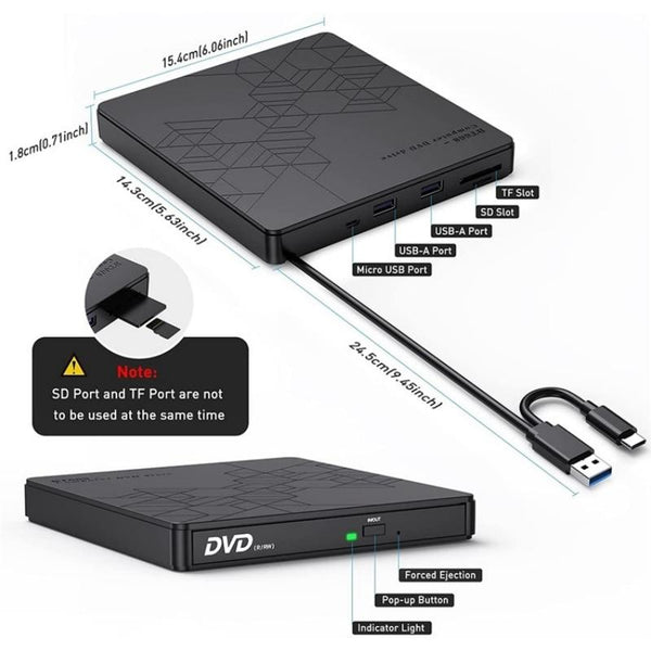 BT668 Readable TF / SD Card USB Multi-Function CD Disc Player External Optical Drive DVD Burner