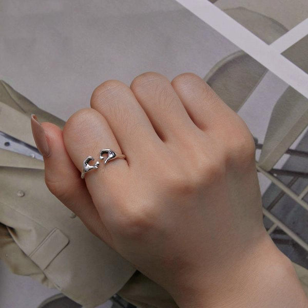 SCR902 Sterling Silver S925 Heart Gesture Opening Romantic Ring