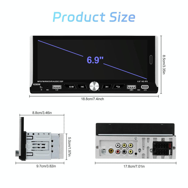 Single Spindle 6.9 inch MP5 With Knob Player Carplay Function Car MP4 Backup Camera, Specification: Standard