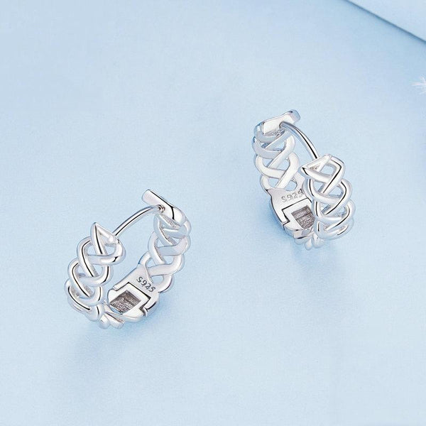 BSE764 Sterling Silver S925 Hollow Braided Rope Plated Platinum Earrings