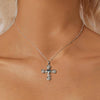 S925 Sterling Silver Platinum Plated Rose Cross Necklace For Women(BSN379)