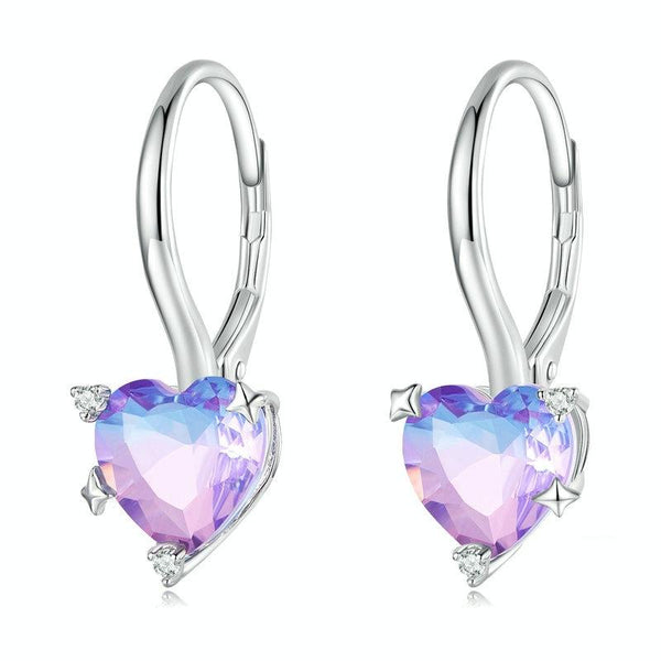 BSE743 Sterling Silver S925 White Gold Plated Zirconia Illusion Heart Earrings