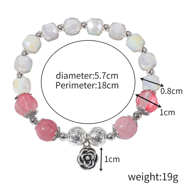 S2203-1 Pink+Rose Crystal Beaded Bracelet Ladies Natural Crystal Bracelet