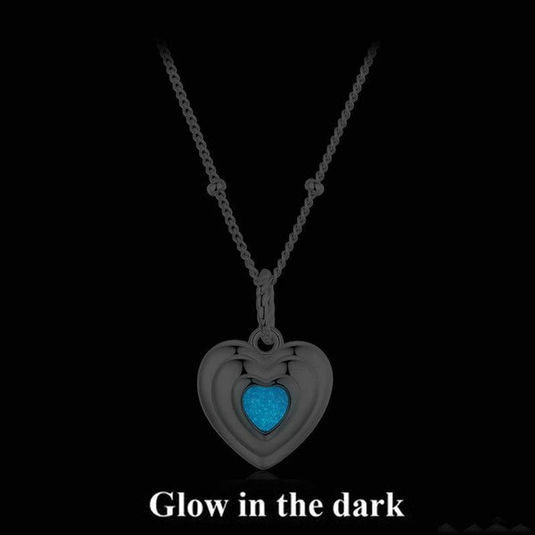 S925 Sterling Silver Platinum Plated Luminous Love Heart Necklace(BSN375)
