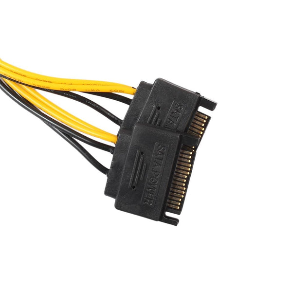 0.2m Full Copper GPU Graphics Card 8 Pin Female To Double 15 Pin SATA Computer Motherboard Power Transfer Line(Black and Yellow Line)