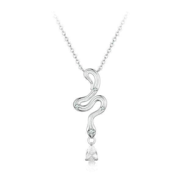 S925 Sterling Silver Platinum-plated Vintage Snake Drop Necklace(BSN385)